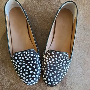 J crew, 7.5, animal print flat, brown, black, white